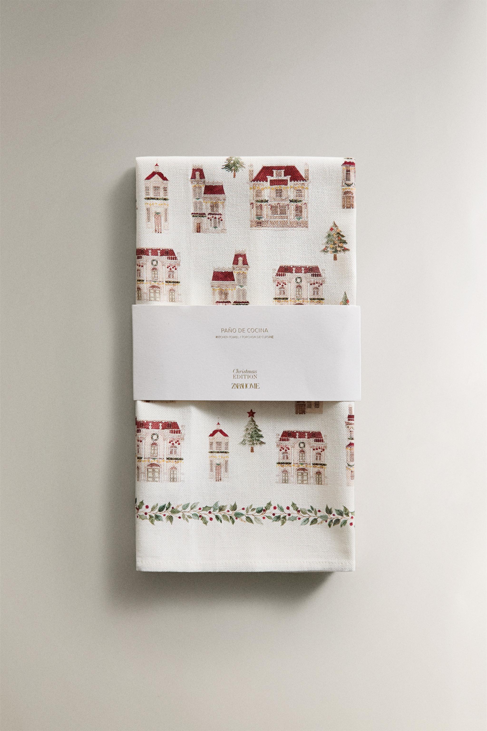 LOT TORCHONS DE CUISINE COTON MAISONS NOËL (LOT DE 2)